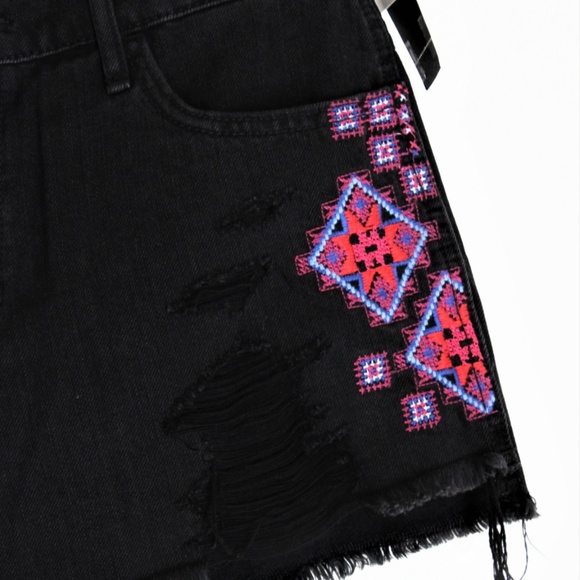 Hollister Black Shorts Farmcore Trashed Boho Pink Quilt Patchwork Jeans - Picture 4 of 8